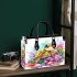 Cute baby turtle surrounded colorful corals and shells small handbag