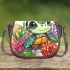 Cute baby turtle surrounded colorful corals and shells saddle bag