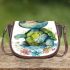 Cute baby turtle with big eyes and colorful flowers saddle bag
