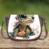 Cute baby turtle with big eyes wearing a floral crown saddle bag