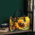 Cute bee sits on the petal of a sunflower small handbag