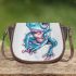 Cute blue and pink colored alien frog with big eyes saddle bag