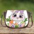 Cute bunny with big eyes and a purple bow saddle bag