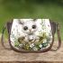 Cute cartoon baby bunny with big eyes sitting saddle bag