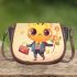 Cute cartoon bee holding flowers and a honeycomb 3d saddle bag