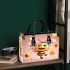 Cute cartoon bee holding flowers and a honeycomb small handbag