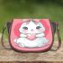 Cute cartoon bunny with a pink bow holding a heart saddle bag