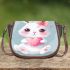 Cute cartoon bunny with a pink bow holding a heart saddle bag