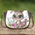 Cute cartoon bunny with big eyes and flowers saddle bag