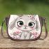 Cute cartoon bunny with big eyes and flowers saddle bag