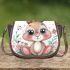 Cute cartoon bunny with big eyes and flowers saddle bag