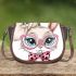 Cute cartoon bunny with pink heart shaped glasses saddle bag