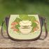 Cute cartoon frog eating ramen saddle bag