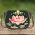 Cute cartoon frog jumping on top of a pink lotus flower saddle bag