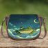 Cute cartoon frog lies on the clouds in space saddle bag