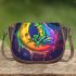Cute cartoon frog on the moon psychedelic rainbow colors saddle bag