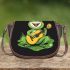 Cute cartoon frog playing guitar in a simple drawing saddle bag