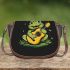 Cute cartoon frog playing guitar in a simple drawing saddle bag