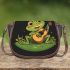 Cute cartoon frog playing guitar in a simple flat style design saddle bag