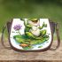 Cute cartoon frog sitting on a lily pad saddle bag