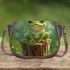 Cute cartoon frog sitting on a tree stump saddle bag