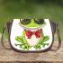 Cute cartoon green frog with red bow tie and sunglasses saddle bag