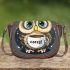 Cute cartoon owl holding a coffee cup saddle bag