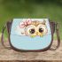 Cute cartoon owl with a pink bow on its head saddle bag