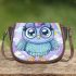 Cute cartoon owl with big eyes wearing an oversized sweater saddle bag