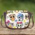 Cute cartoon owls sitting on tree branches saddle bag