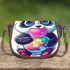 Cute cartoon panda holding a colorful bubble saddle bag