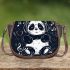 Cute cartoon panda listening to music on headphones saddle bag