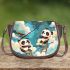Cute cartoon pandas playing on clouds with ladders saddle bag