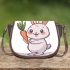 Cute cartoon rabbit holding a carrot saddle bag