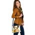 Cute chihuahua puppy with big eyes sitting next to a sunflower shoulder handbag