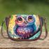 Cute colorful owl cartoon with big eyes sitting on a tree branch saddle bag