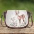 Cute deer with floral wreaths and pink flowers saddle bag