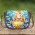 Cute frog wearing a crown sitting on a golden ball saddle bag