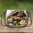 Cute happy smiling turtle with flowers saddle bag