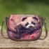 Cute little panda surrounded by pink cherry blossoms saddle bag