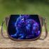 Cute neon blue and purple rabbit with glowing eyes saddle bag