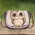 Cute owl cartoon surrounded in the style of stars and flowers saddle bag
