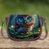 Cute owl cartoon with big blue eyes night scene with moon saddle bag
