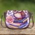 Cute owl sitting on books surrounded by pink roses saddle bag