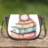 Cute owl sitting on top of books saddle bag