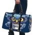 Cute owl with big yellow eyes holding a coffee cup 3d travel bag