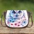 Cute owl with pink and blue flowers saddle bag