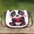 Cute panda bear making a heart with saddle bag