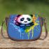 Cute panda in the style of rainbow paint splash saddle bag
