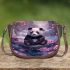 Cute panda sitting on a stone saddle bag